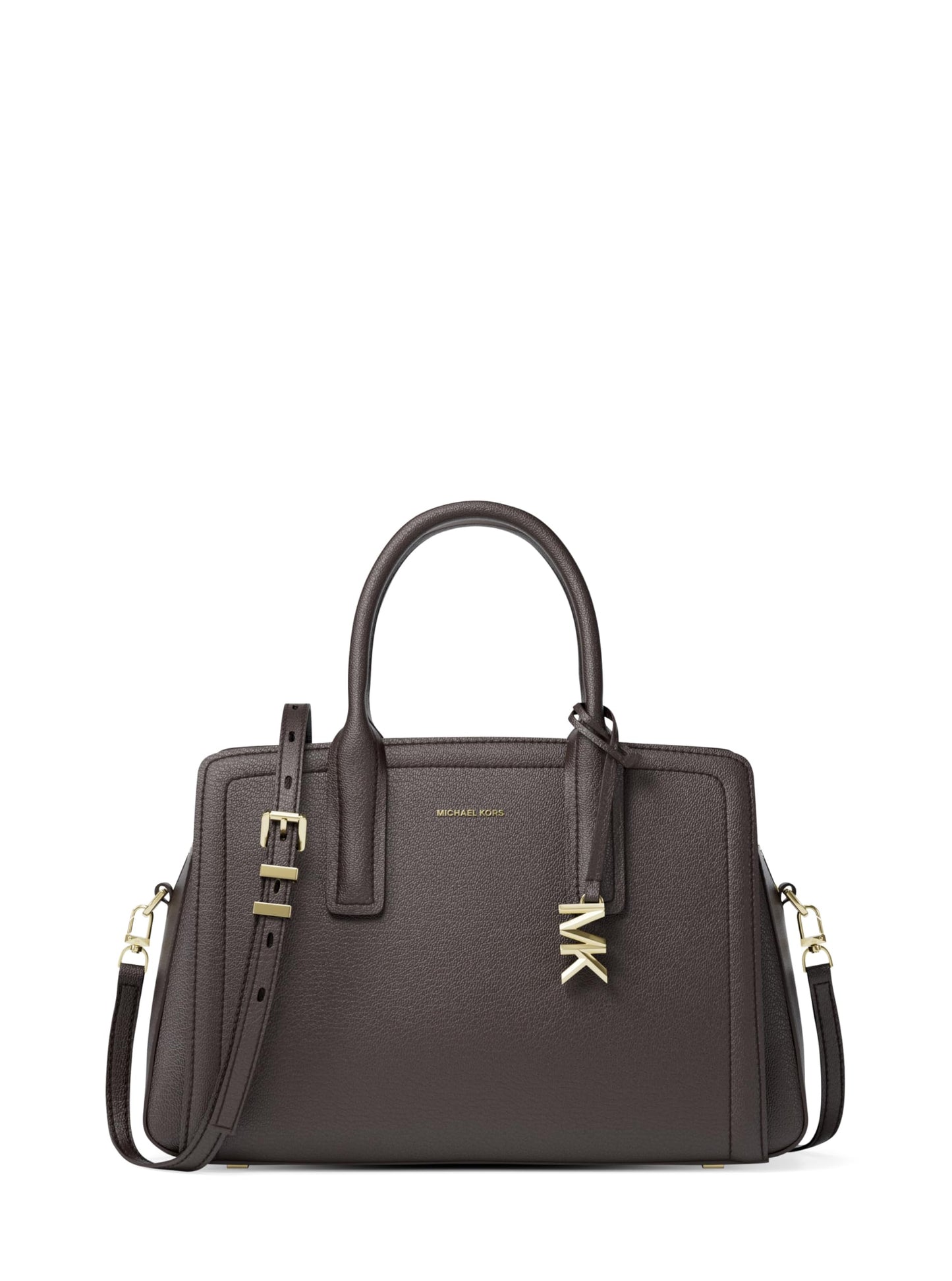 Michael Kors Laila Medium Satchel, Gold-Tone Hardware/Embossed Goat Leather/Chocolate