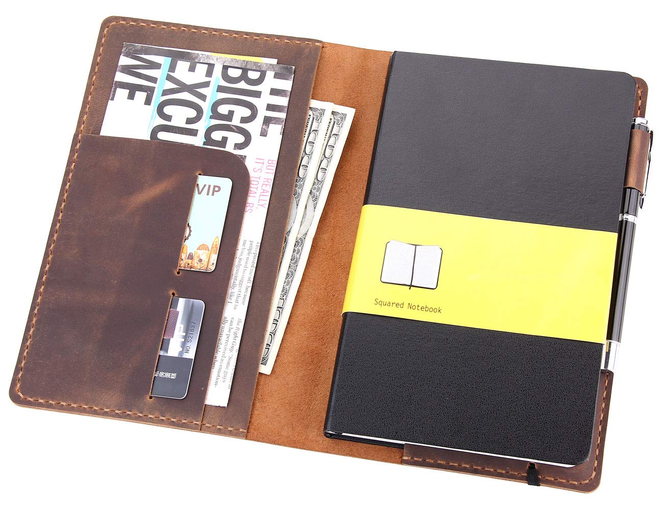 Robrasim Leather Journal Cover Fits for Moleskine Large Hard Cover Notebook, Handmade Vintage Leather Cover for 5"x8.25" Hardcover Notebooks - Brown