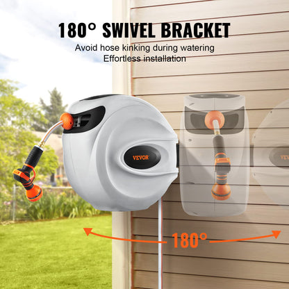 VEVOR Retractable Hose Reel, 65 ft x 5/8 inch, 180° Swivel Bracket Wall-Mounted & Retractable Air Hose Reel, 3/8 IN x 50 FT Hybrid Air Hose Max 300PSI
