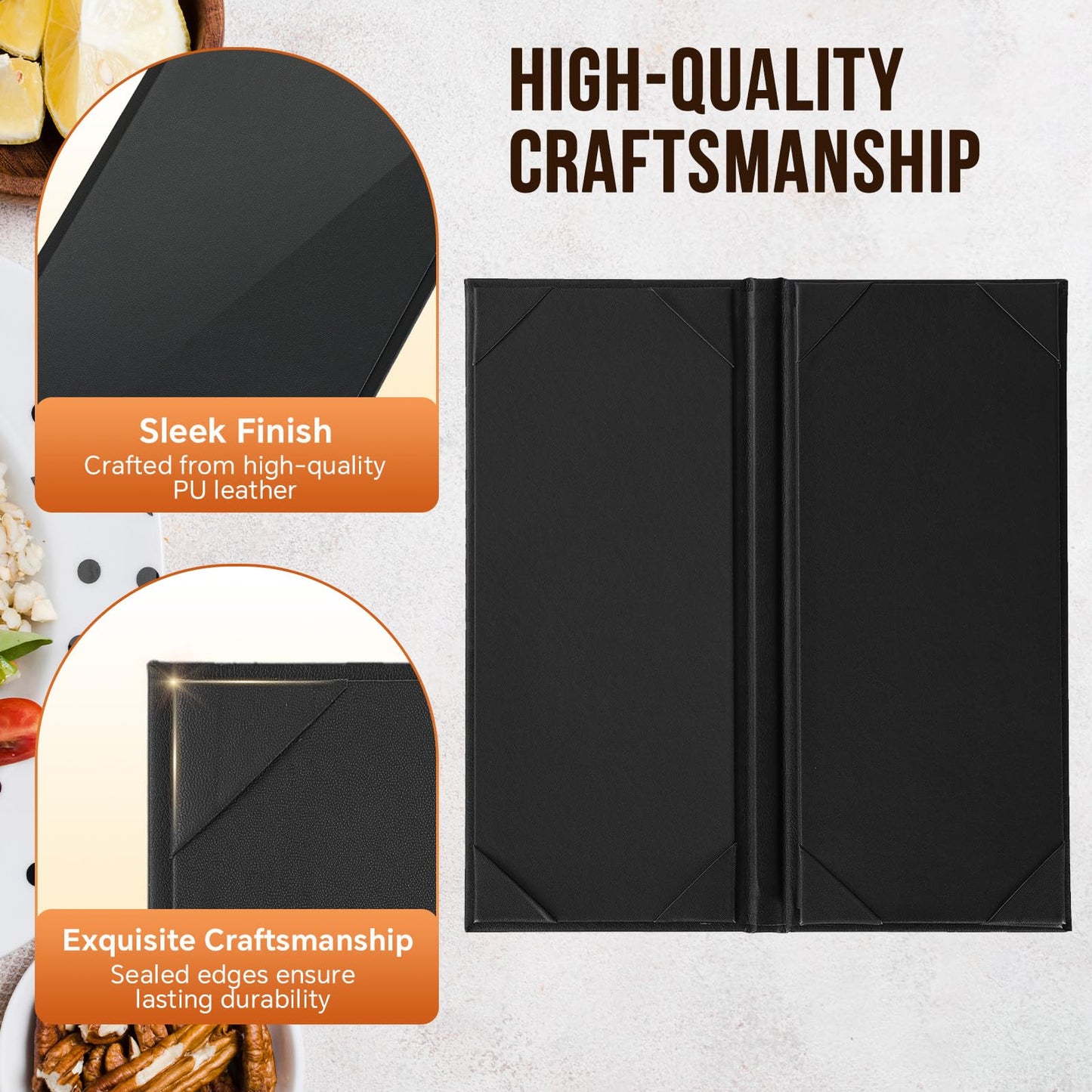 MYFULLY Restaurant Menu Holders 4.25" x 11", 12 Pack Black PU Leather Single Panel Menu Covers with Angled Corners for Restaurant, Bar, Coffee Shop, Wine List (4 View)