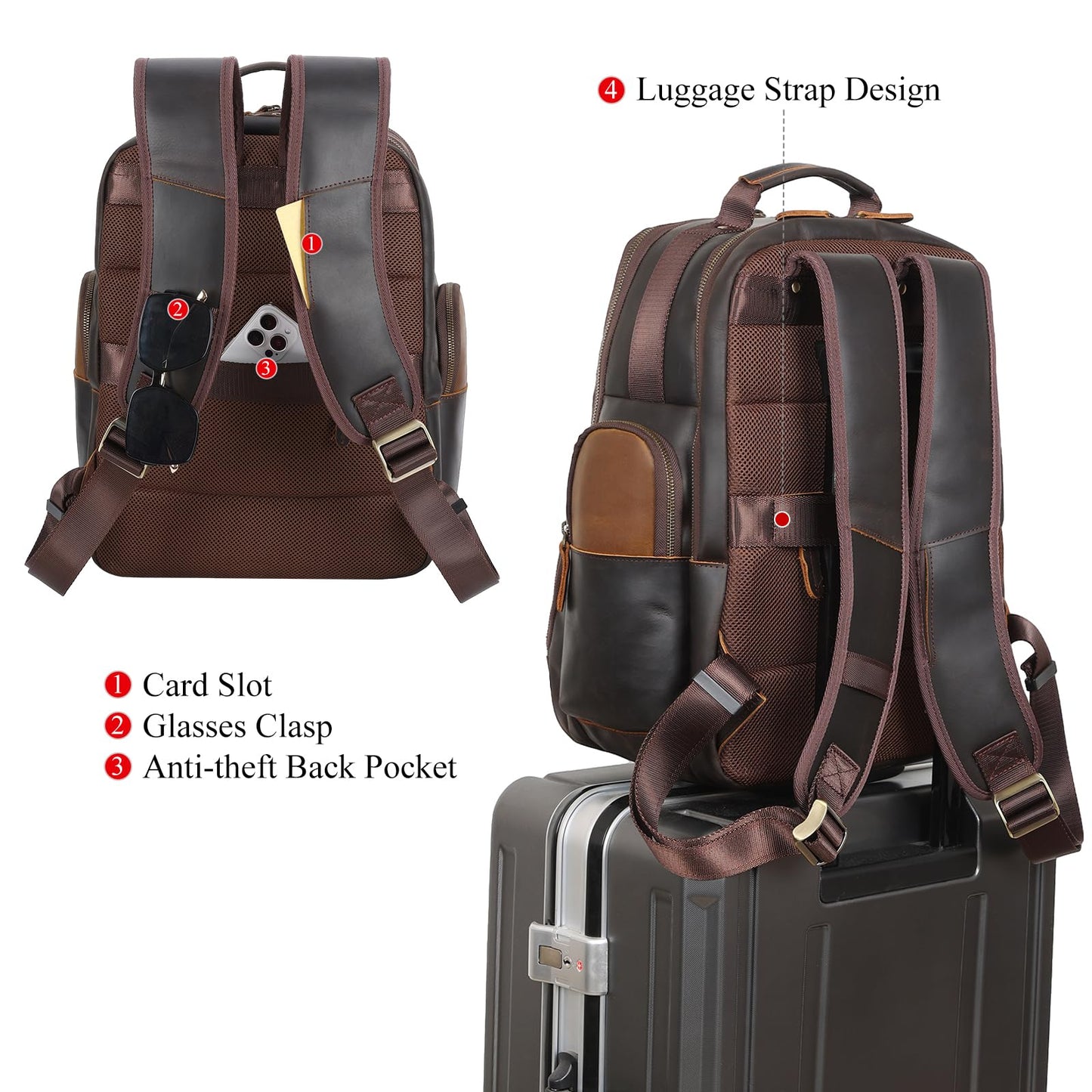 TIDING Leather Backpack 15.6 inch Laptop Backpack Vintage Business Travel Bag Large Capacity Daypacks