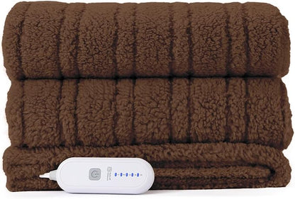 Electric Blanket Twin 62"X84"- Soft Double Sided Sherpa Heated Blanket Twin with 5 Heatings Levels & 10 hrs Auto Shut Off, Fast Heating & ETL Certified, Gift for Women(Brown)