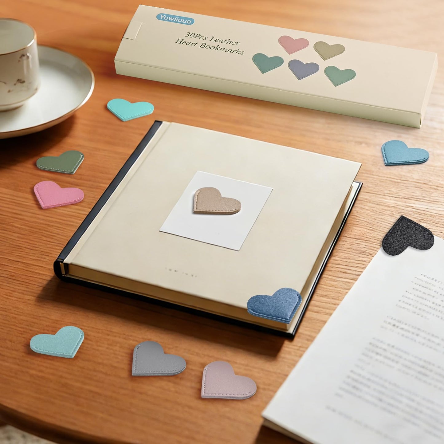 Yuwiiuuo 30 Pcs Leather Heart Bookmarks for Women, Cute Book Marks for Reading, Ideal Gift for Home, Office, School Reading Supplies(15 Colors)