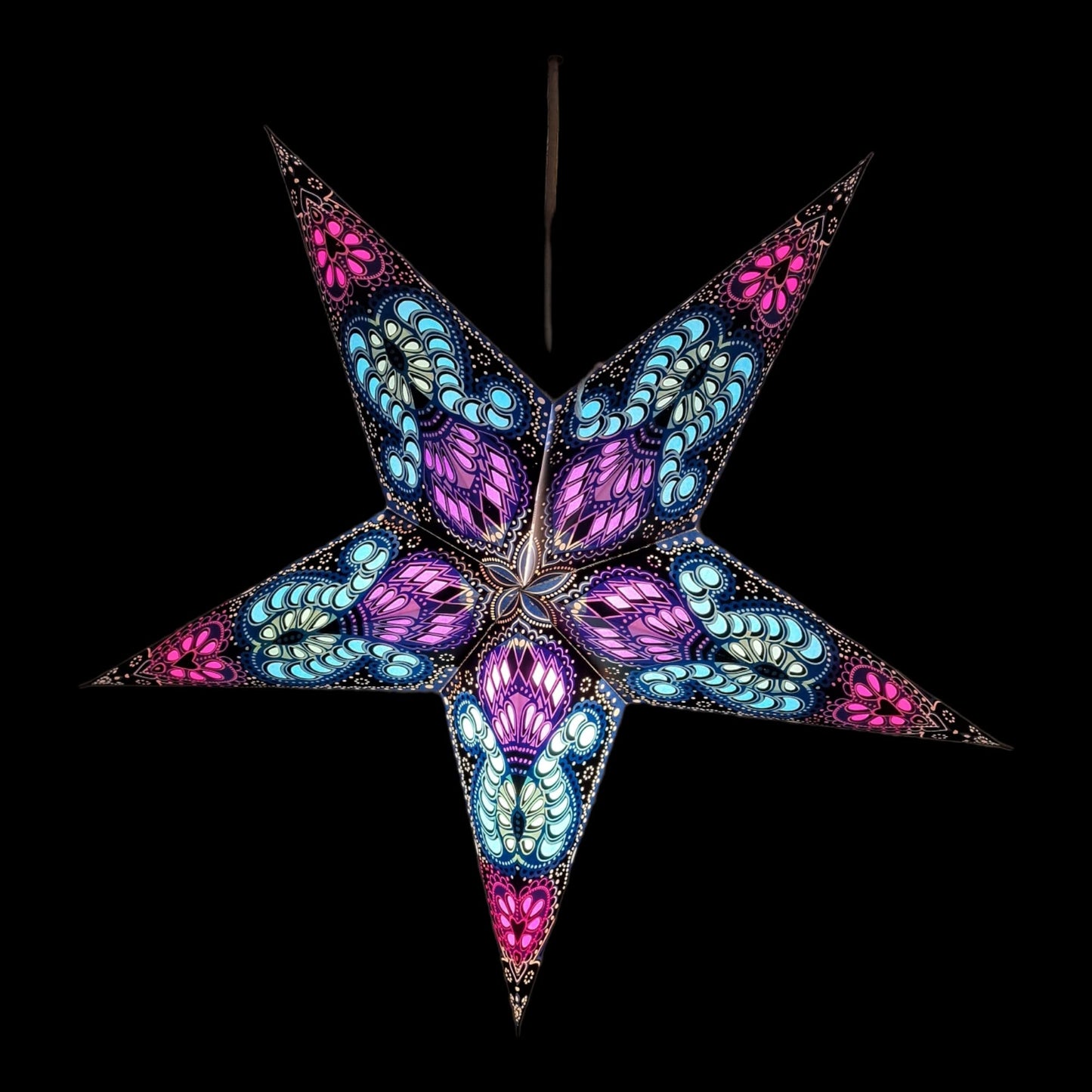 Yepsio Paper Star Lantern Lampshade, 60 cm, Hanging Decorations for Christmas, Wedding, Home, Party (Royal Blue Black Multi)