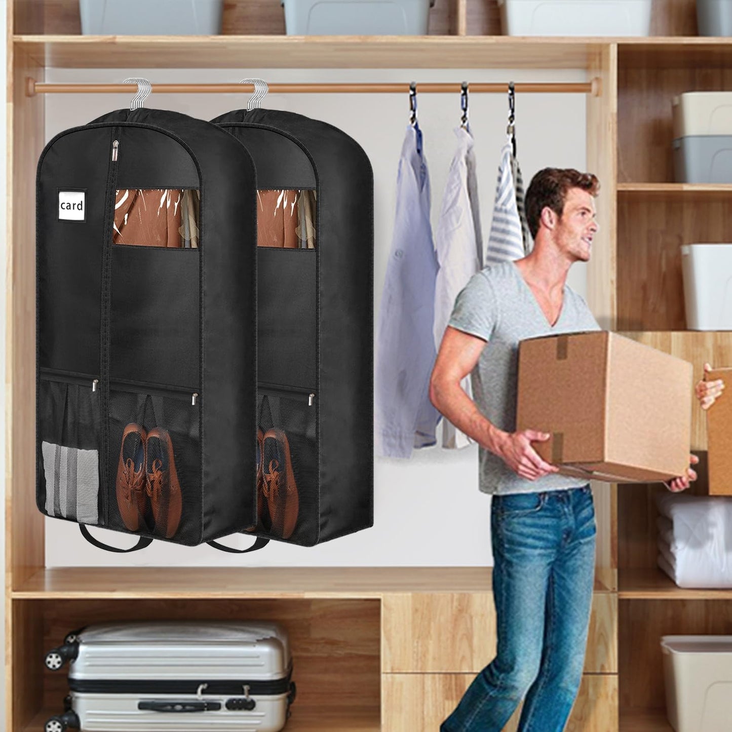 BH7STAR 43" Heavy Duty Garment Bags for Travel 6.5" Gusseted Suit Bags for Closet Storage 2 Handles Hanging Clothes Bag with Pocket Mens Suit Cover for Shirts, Coats, Dresses, Suit Holder, 2 Pack