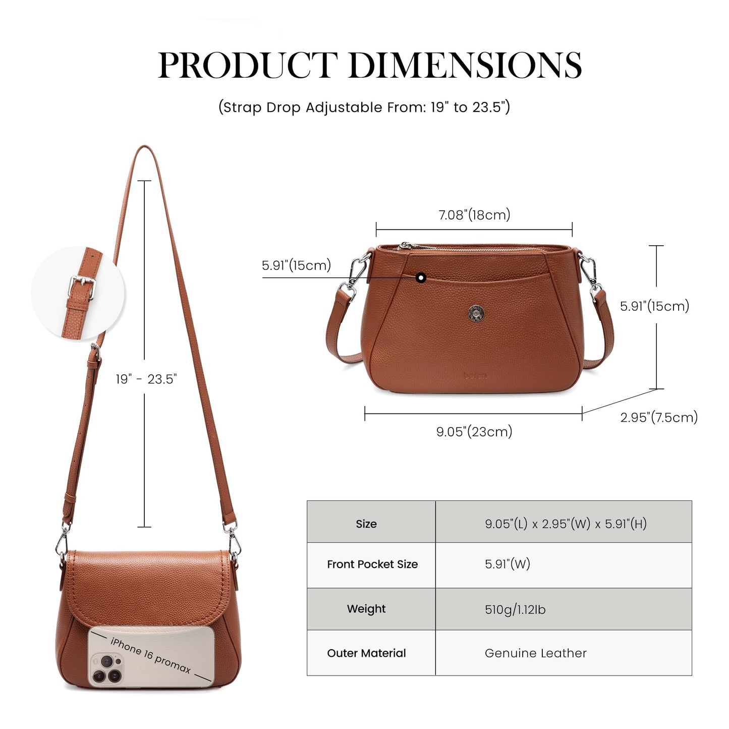 befen Genuine Leather Purses for Women Trendy, Women's Small Cross Body Saddle Bag Purse with RFID Card Slots - Cognac Brown Crossbody Bags 2026 Summer