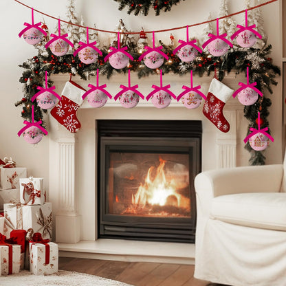 Pink Christmas Decor - Pink Christmas Tree Decorations Snowman Santa Candy Hanging Ornaments Balls, Cute Decorations Ball 1.18 Inch for Xmas Tree Party Home Holiday，Xmas Gifts Set of 16Pcs