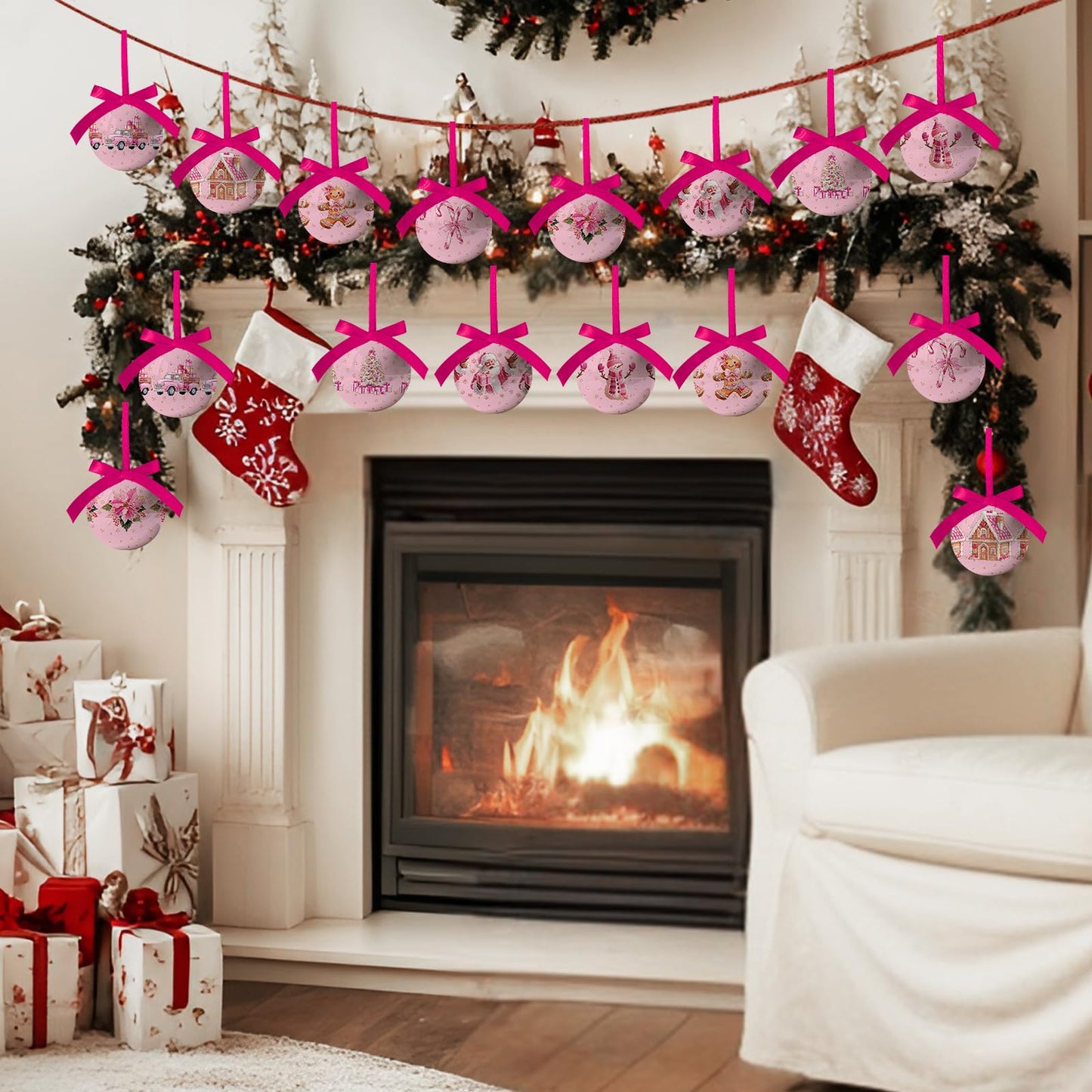 Pink Christmas Decor - Pink Christmas Tree Decorations Snowman Santa Candy Hanging Ornaments Balls, Cute Decorations Ball 2.36 Inch for Xmas Tree Party Home Holiday，Xmas Gifts Set of 16Pcs
