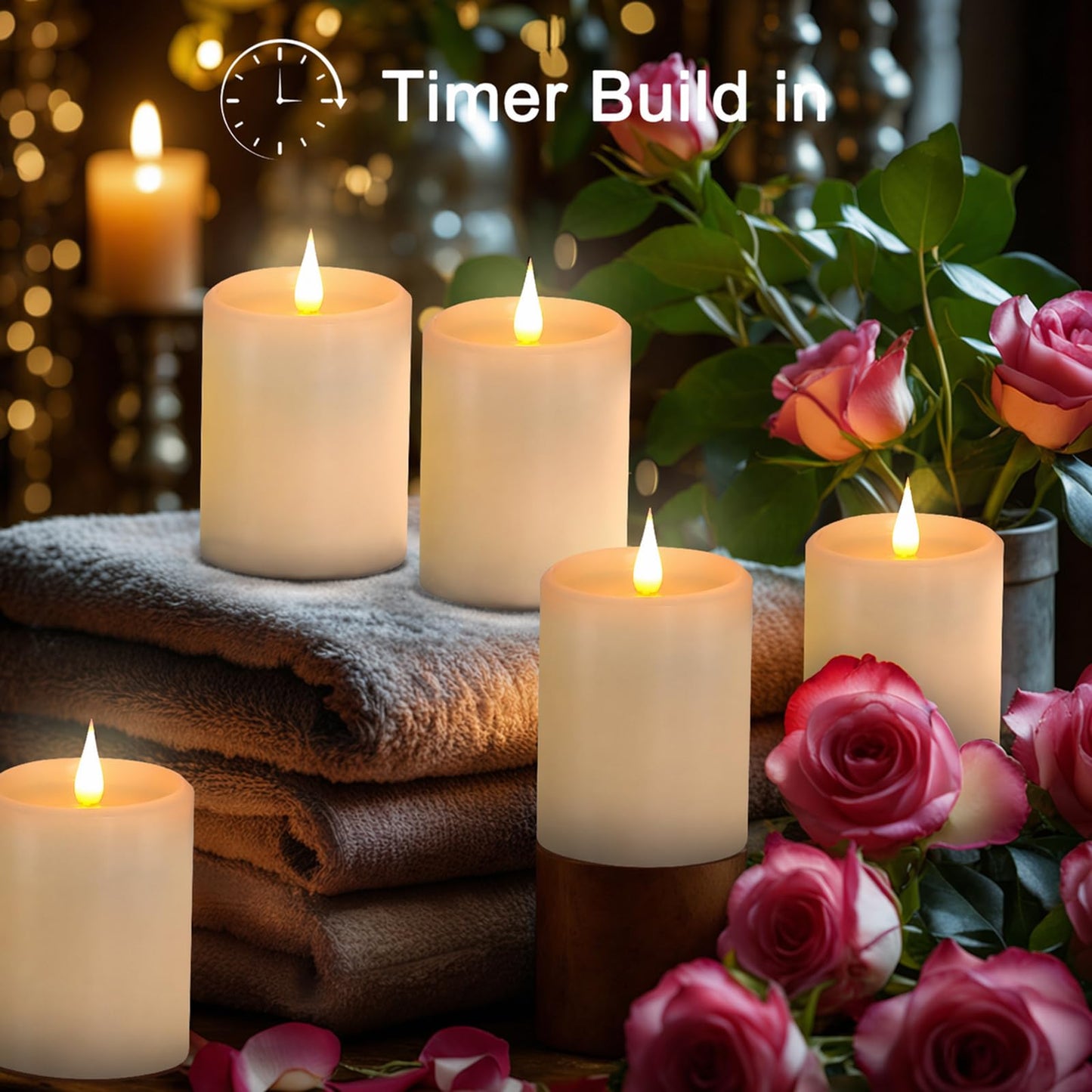 Tediselu Flickering Flameless Candles with 3D Moving Flame, Real Wax Battery Operated Candles with Timer and Remote, Last 600+ Hours, 3" x 4" LED Fake Candles for Home Wedding Christmas Decor, 2 Pack