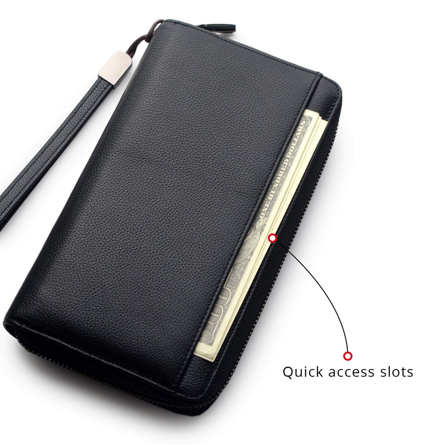 Travel Document Organizer RFID Blocking Leather Multiple Passport Wallet Family Holder Id Wrist Strap(Black)