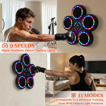 Music Boxing Machine, Smart Wall Mounted Music Punching Machine for Adults, Interactive Boxing Training Equipment with Gloves for Home, Office and Gym (RGB Light)