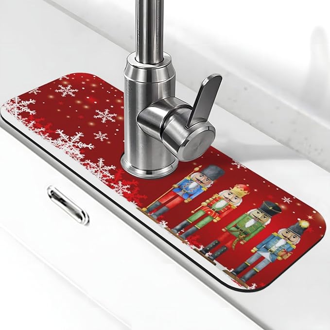 Christmas Snowflake Nutcracker Red 15" X 5.5" Kitchen Sink Splash Guard Faucet