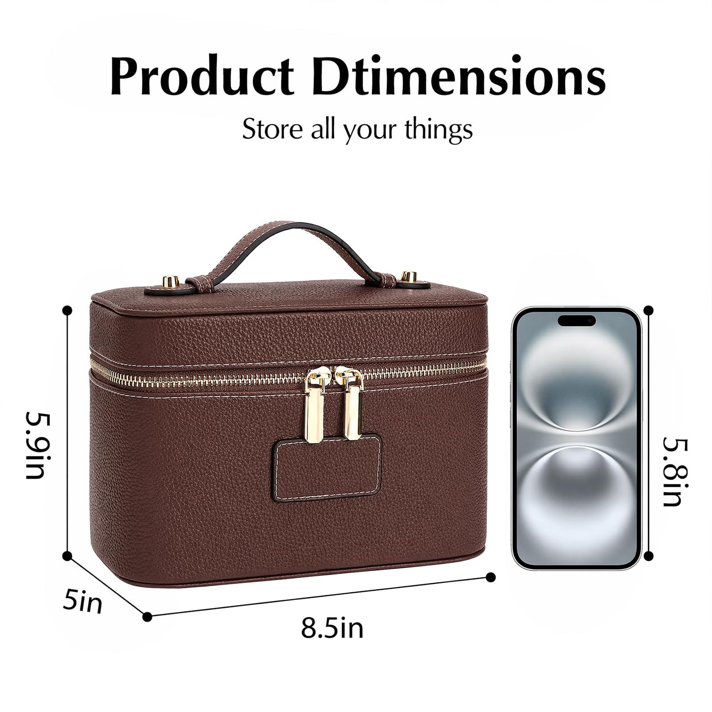idoltimes Makeup Case for Women, Leather Makeup Bag Cosmetic Case with Removable Divider, Large Capacity Waterproof Portable Travel Toiletry Make up Organizer Case