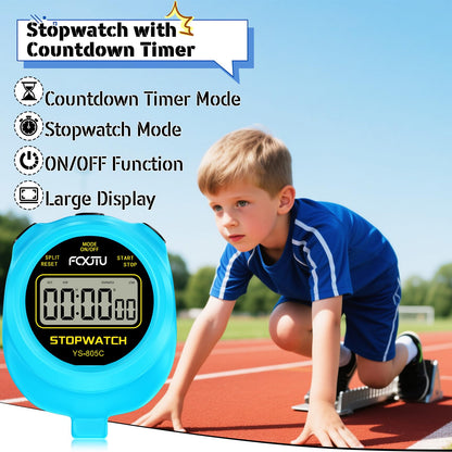 FCXJTU Simple Stopwatch Timer, Single Lap Stopwatch Countdown Timer, No Hourly Beep, On/Off, AAA Battery(Included), Large Display, Easy to Use, Ideal for Kids Sports Coaches Blue