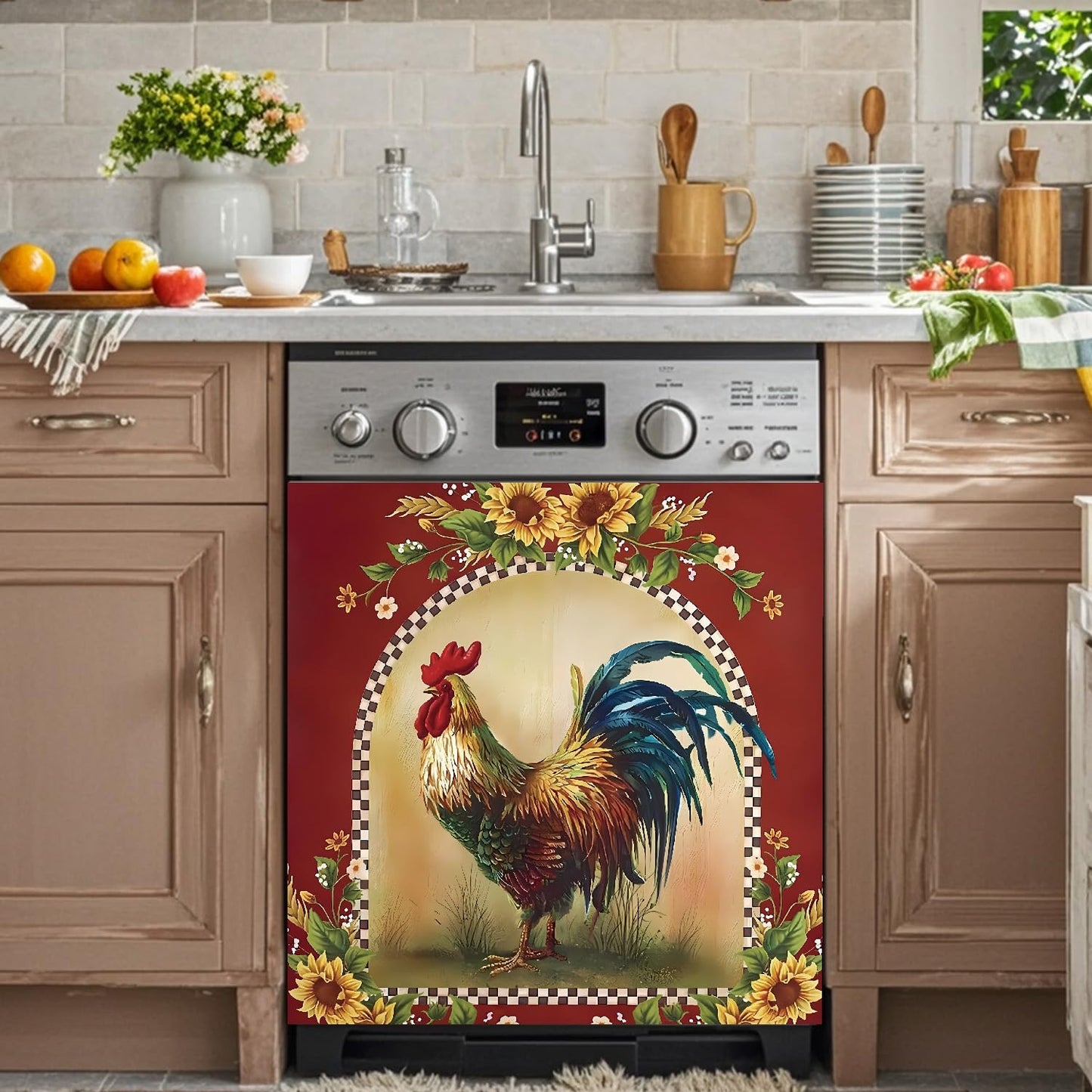23 W x 26 H inches Dishwasher Cover Decorative Magnet Rooster Kitchen Dishwasher Covers for The Front Dishwasher Door Magnet