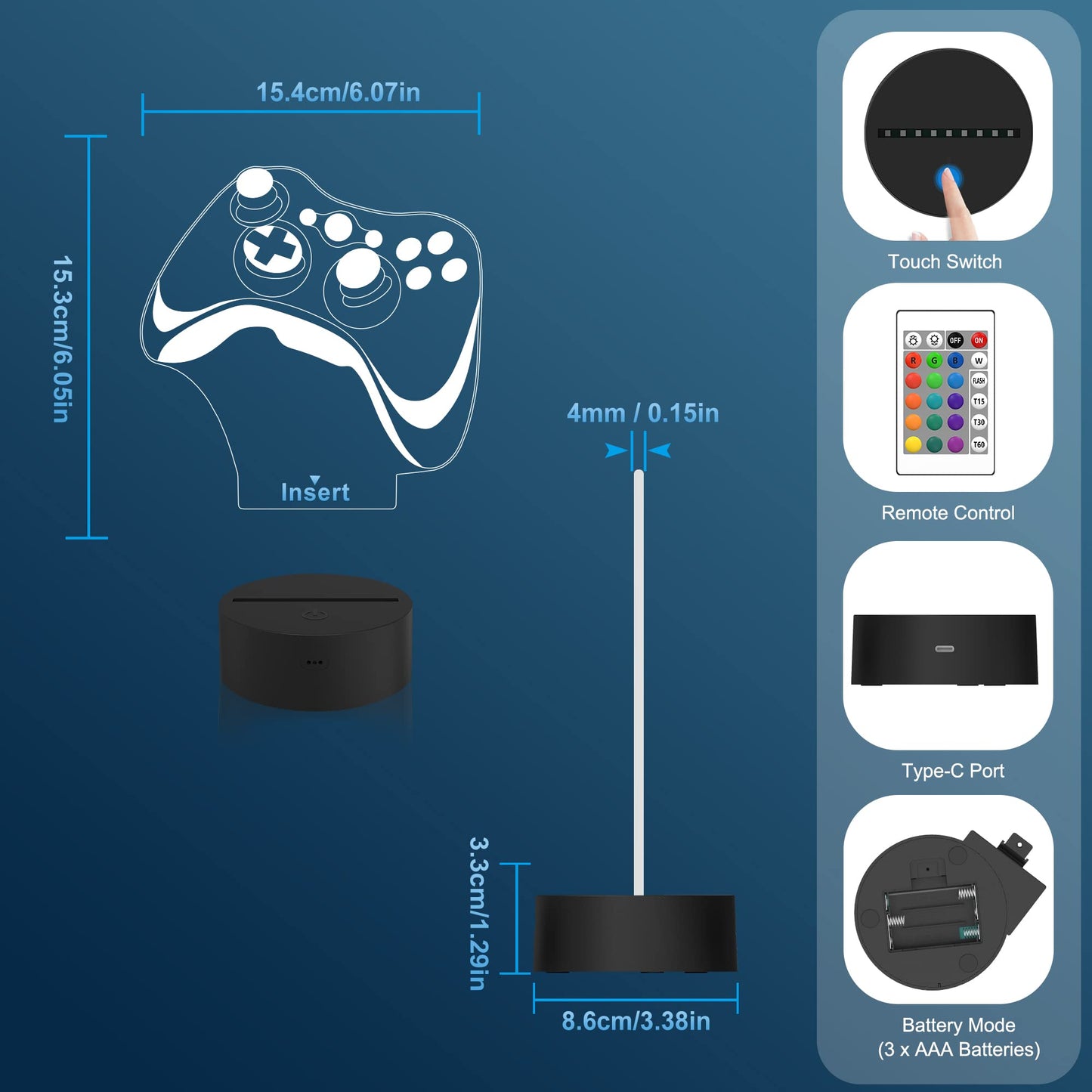 Attivolife Gamepad 3D Lamp, Hologram Illusion Controller Night Light for Kid, 16 Colors Changing & Remote Dimmer Control, Cool Boy Girl Video Gaming Room Accessories as Xmas Birthday Gift for Teen