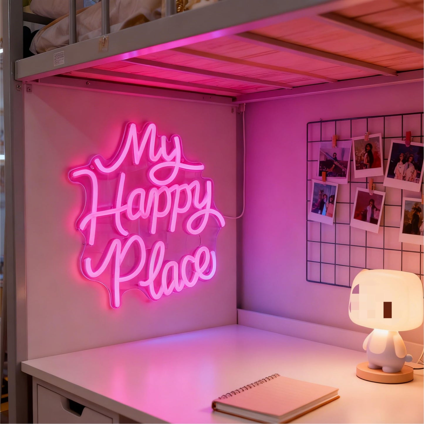 My Happy Place LED Neon Sign - USB Powered Dimmable Neon Light for Bedroom Living Room Home Dorm Decor Party Wall Table Art Decorations for Teen Girls Adults 11 x 9.8 In