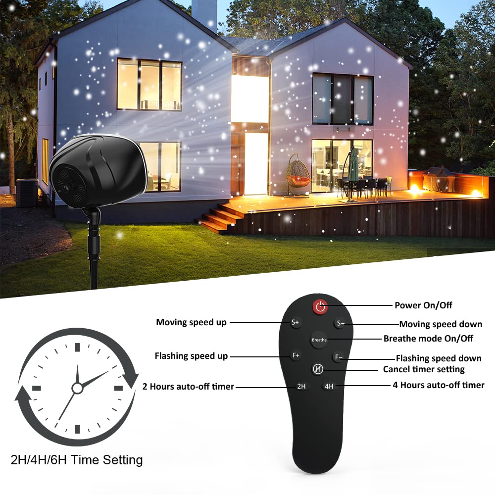 SOMKTN Christmas Snowfall Projector Lights, Holiday Projector Lights Waterproof Snow Flurries Landscape Spotlight with Remote for Xmas Party Wedding Home Decor