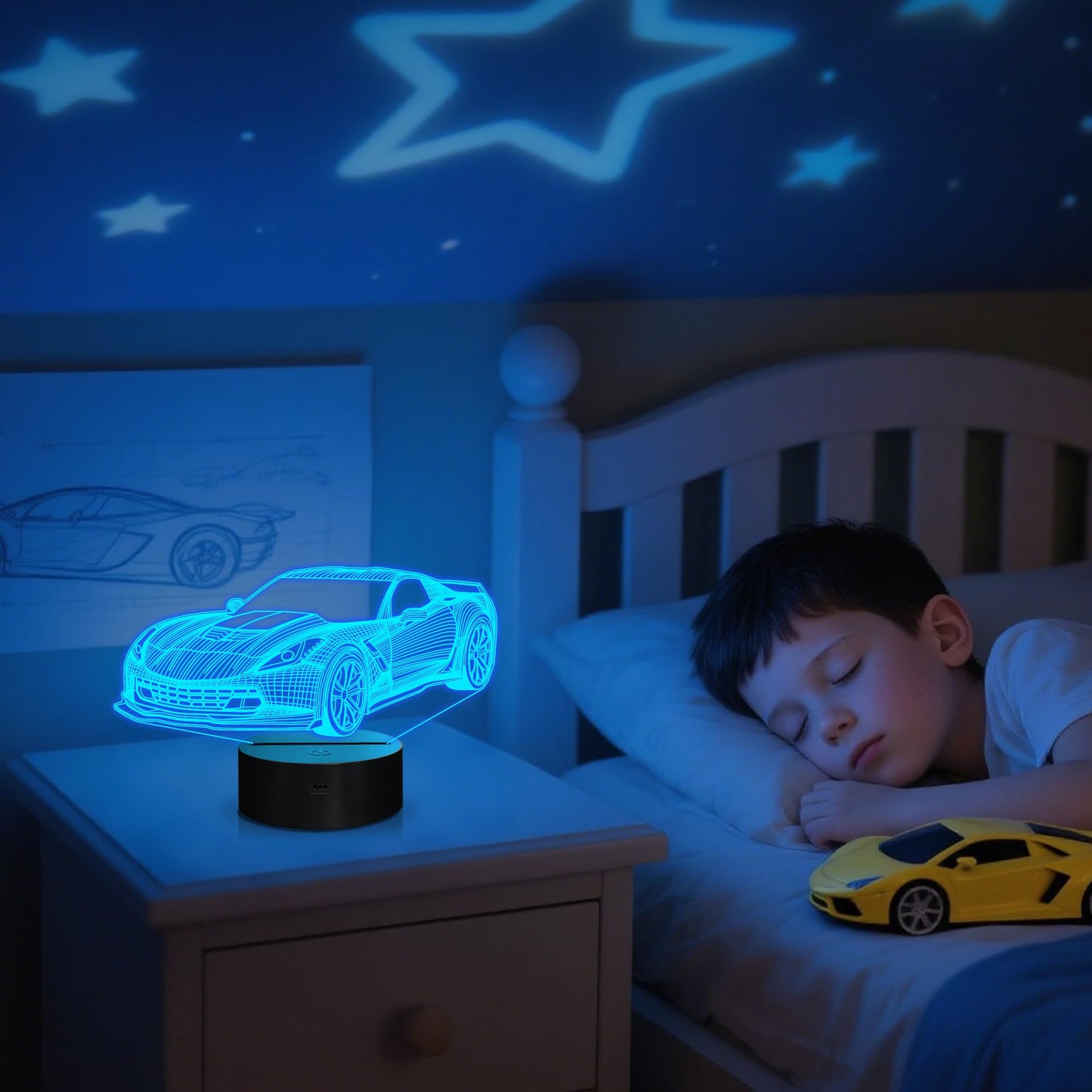 YuanDian Racing Car 3D LED Illusion Lamp, 16 Colors USB & Battery Powered Touch Control with Remote, Creative Car Gift for Boys & Lovers