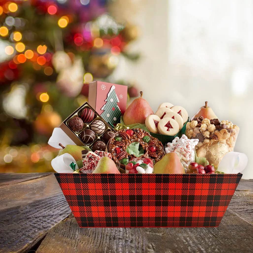 Basket For Gifts Empty, 5 PCS Sturdy Diy Bulk Gift Basket Kraft Market Tray Cardboard Basket With Handles, Gift Baskets Kit Supplies Wrap To Fill For Valentines Christmas Weddings Anniversaries
