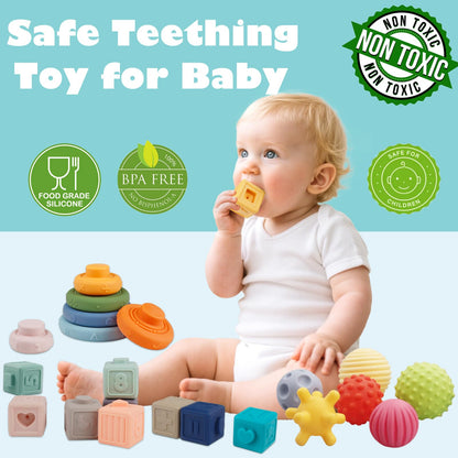 Weilim Montessori Toys Soft Stacking Building Blocks Rings Balls Sets 3 in 1 Baby Toys Bundle for Babies 6-12 Months Sensory for Toddlers 1-3 Teething Bath for Infants Learning Toy