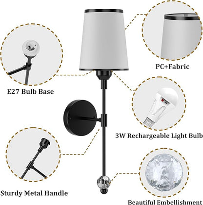 PAIHOME Wall Sconces Set of Two Battery Operated, Rechargeable Wireless Sconces with 5000mAh, 15 Colors Remote Control Dimmable Black Wall Sconce for Bedroom Living Room Bathroom Hallway Wall Decor