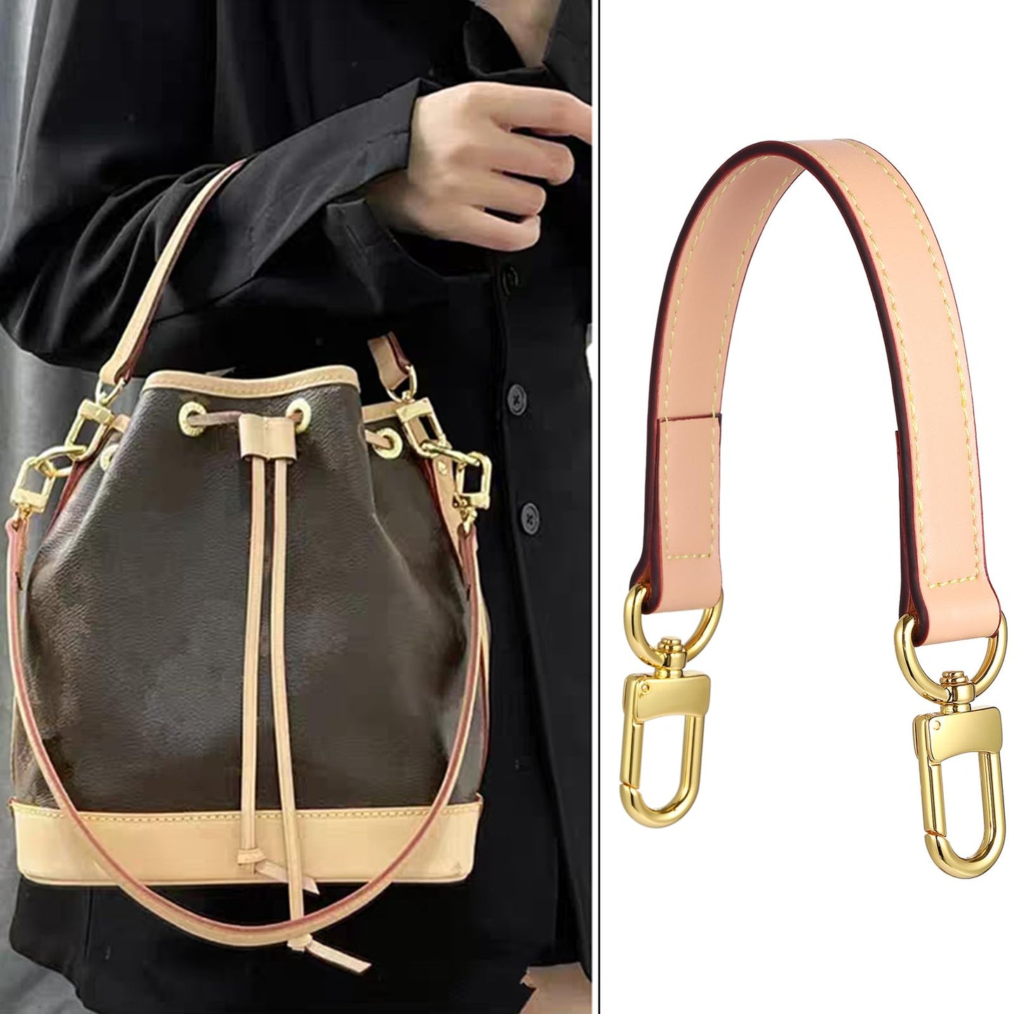 YAZHIMI Genuine leather purse Handle compatible with Neonoe for Metis Noe BB NM Beaubourg Hobo (Beige-purse handles)