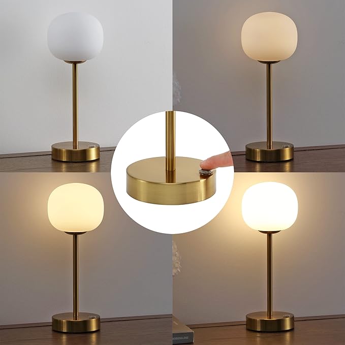 JONATHAN Y JYL7108C Natalia 12.25" Modern Minimalist Iron Rechargeable Integrated LED Table Lamp Contemporary Bedside Desk Nightstand Lamp for Bedroom Living Room Office, Brass Gold/White