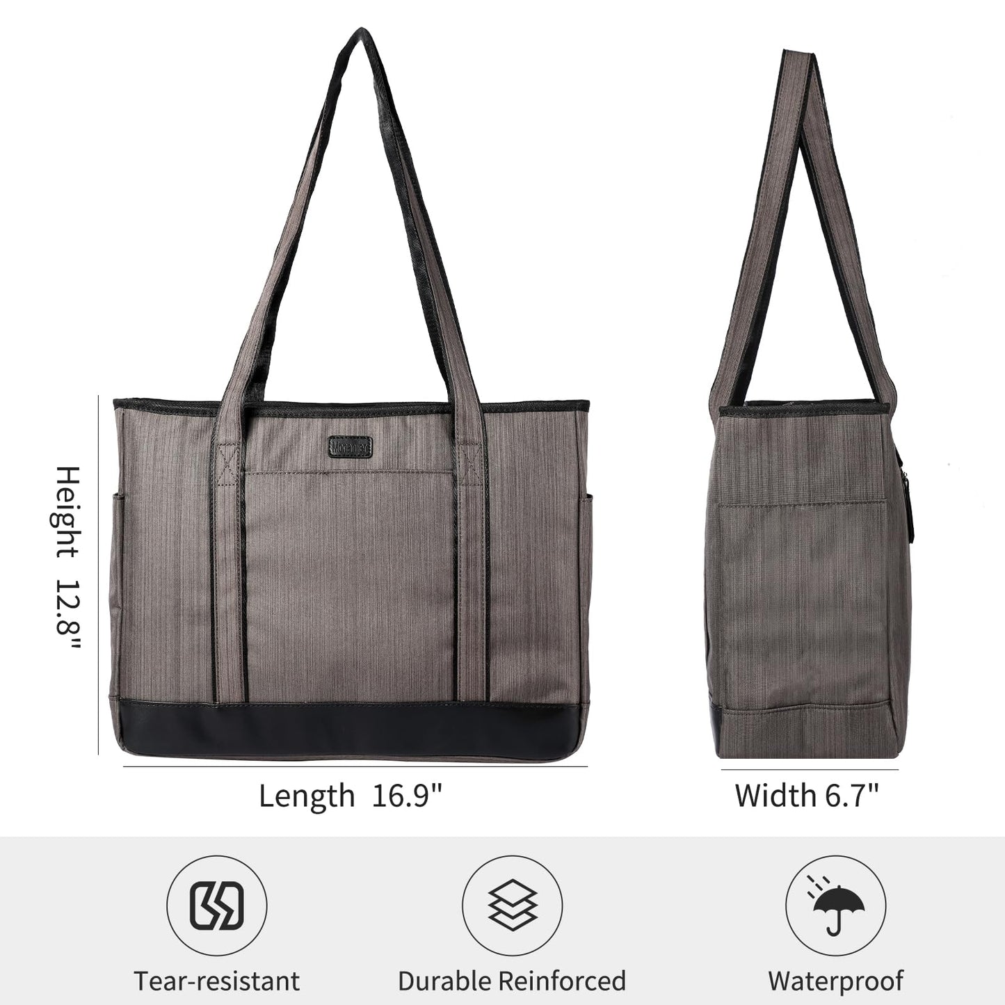 Monanller Fashion Teacher Tote Bag, Large Utility Work Bag with Laptop Compartment for Women & Men, Carry Bag with Several Inner & Outer Pockets-Grey