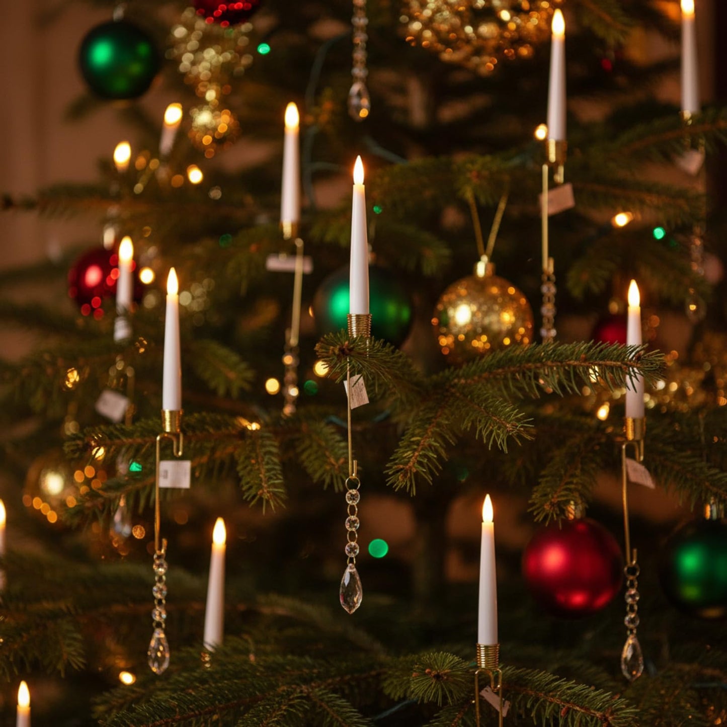 Thyle 12 Pack Christmas Tree Candles with Remote Timer Christmas Tree LED Candles with Crystal Xmas Crystal Drop Pendants Ornaments for Home Xmas Flickering Flameless Party Decor (Clear,Classic)