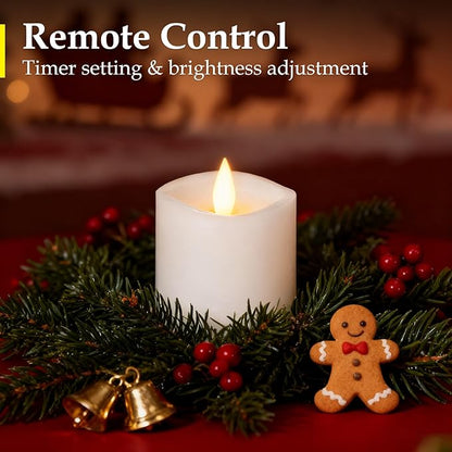 【Flameless Candles Battery Operated with Remote & Timer】 3x3 White LED Pillar Candles - 600H Flickering Flame, Realistic Fake Candles for Indoor/Outdoor Valentine's Day, Weddings, Home Decor1-Pack