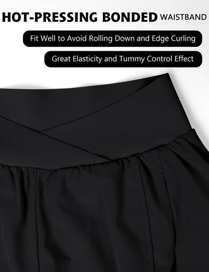Blooming Jelly Women's Workout Shorts Athletic Running Elastic High Waisted Black Gym Yoga Shorts with Zipper Pockets (Black with Yellow,Medium)