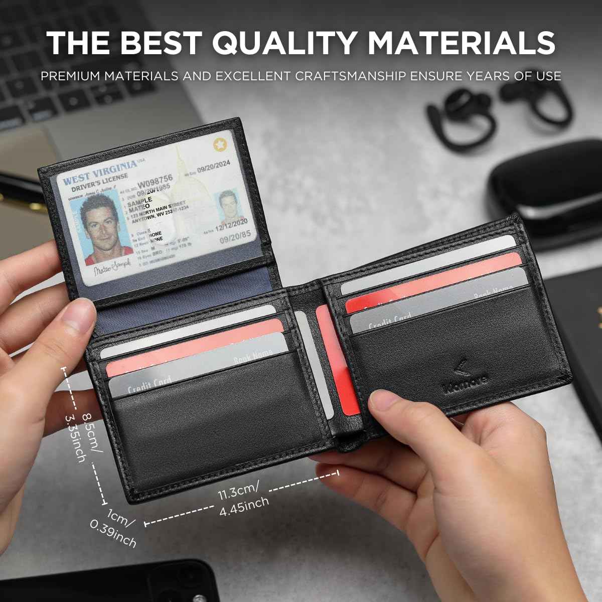 KLOMORE AirTag Chain Wallets for Men (Airtag Not Included), Sleek and Slim, RFID Blocking Genuine Leather Bifold Mens Wallet Includes ID Window Credit Card Holder with Sturdy Chain