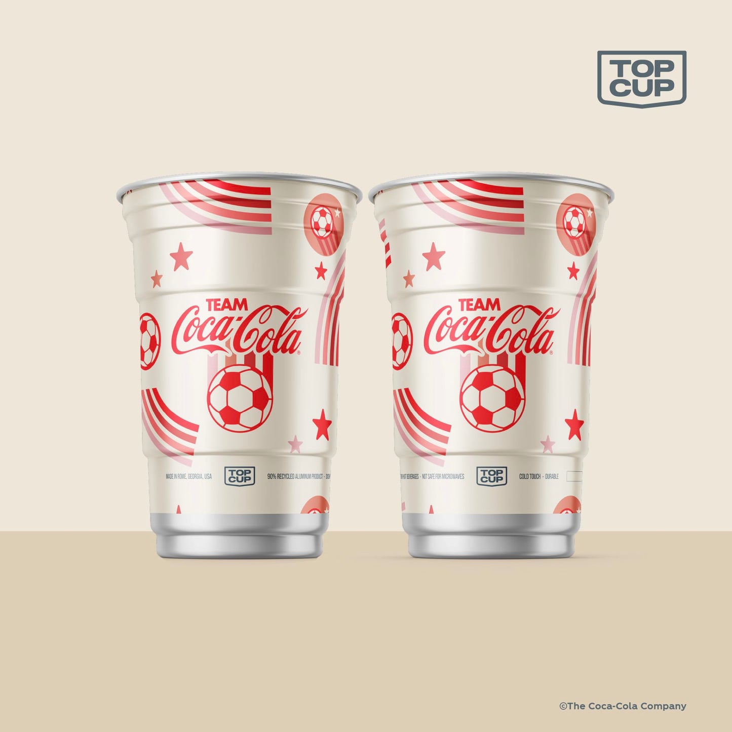 Top Cup – 20 Ounce, 20 Count, Officially Licensed Coca-Cola Soccer Theme Aluminum Party Cup | Cold-Holding, Recyclable, Made in USA