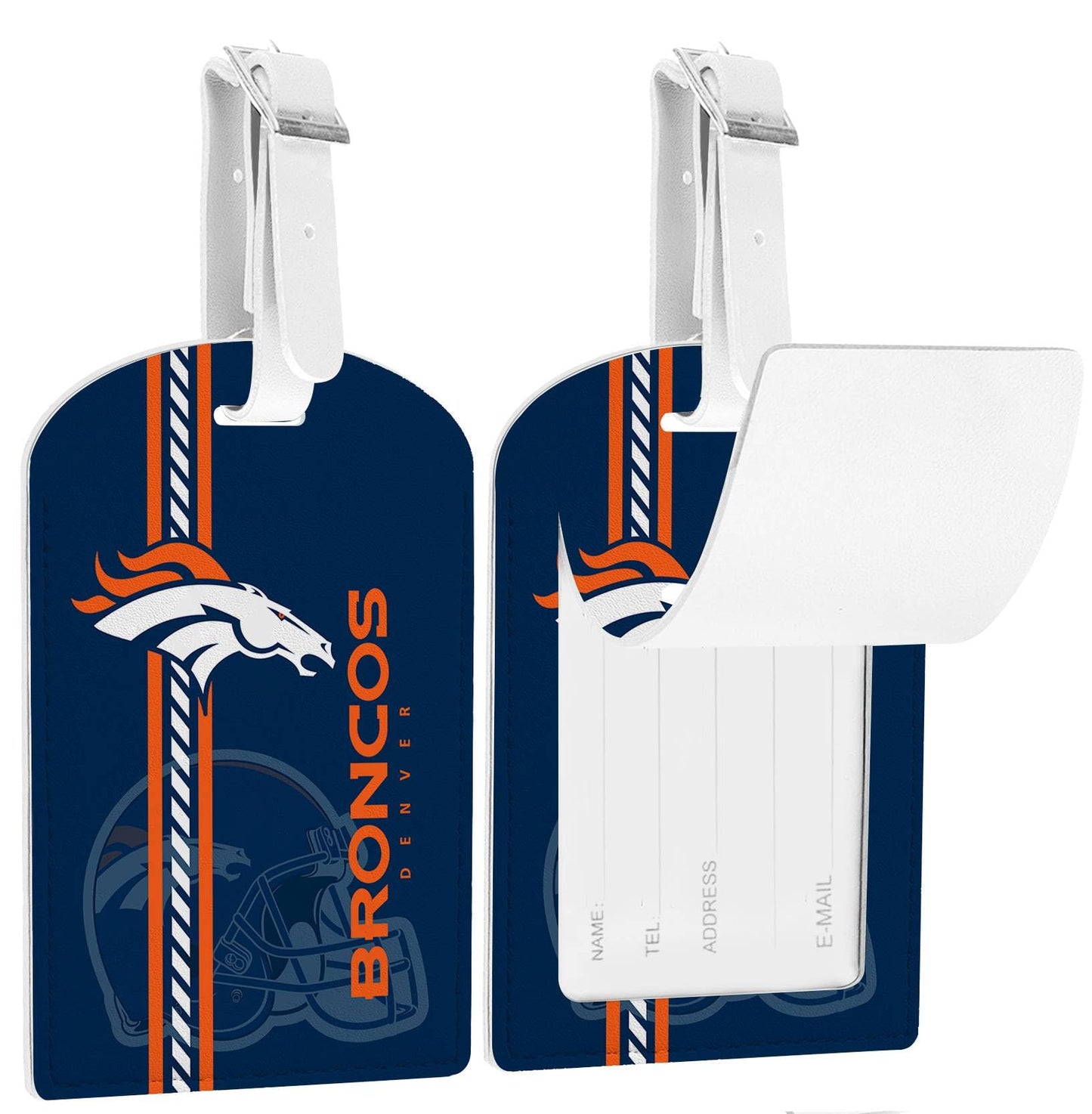 AYYQHC 2 Pack Leather Football Sport Fan Luggage Tag for Suitcase and Bag，White Blue Design Travel Suitcase and Bag Tag with Privacy Flap Address Labels
