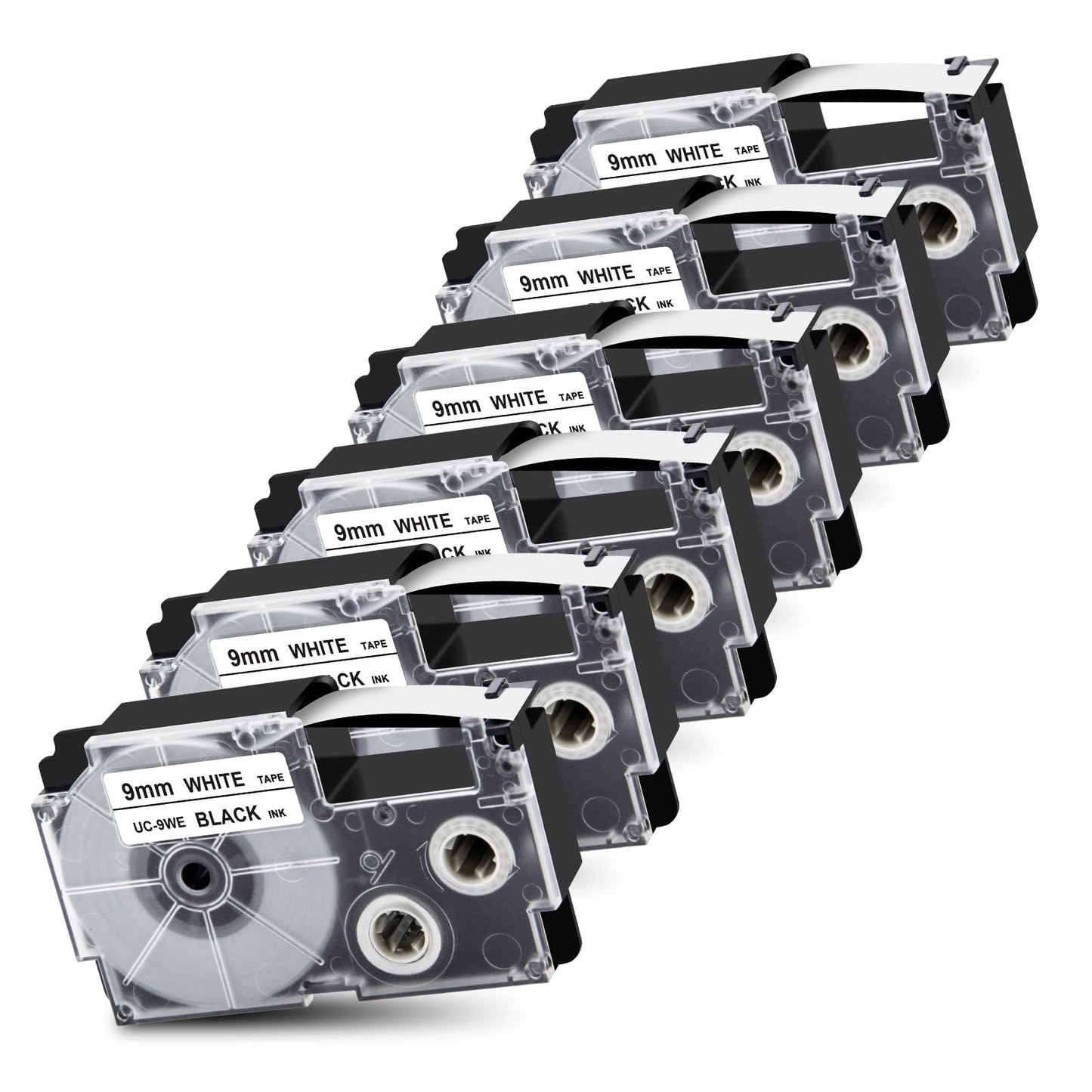 Pristar Replace for Casio XR-9WE XR9WE XR-9WE2S 9mm Labeling Tape 3/8" Black On White Label Tape Compatible with Casio EZ Label Printers KL-60 KL-100 KL-120 KL-430 KL-750 KL-780 KL-7200, 6-Pack