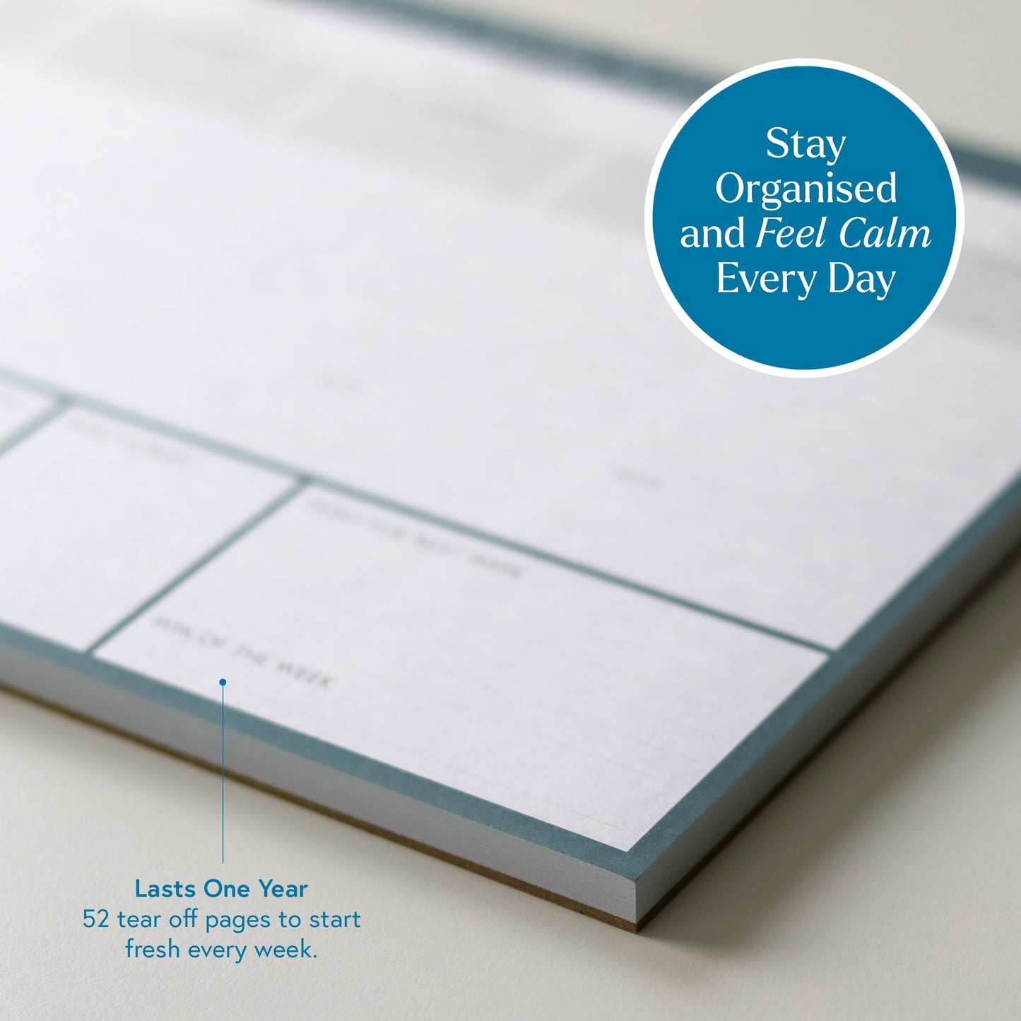 Clear Mind Concepts Focus Work Planner - Weekly Productivity Desk Organizer, 52 Undated Tear-Off Sheets, Mon-Fri Layout, 11.7” x 8.3” - Track Priorities, Tasks, Notes & Goals for Office & Remote Work