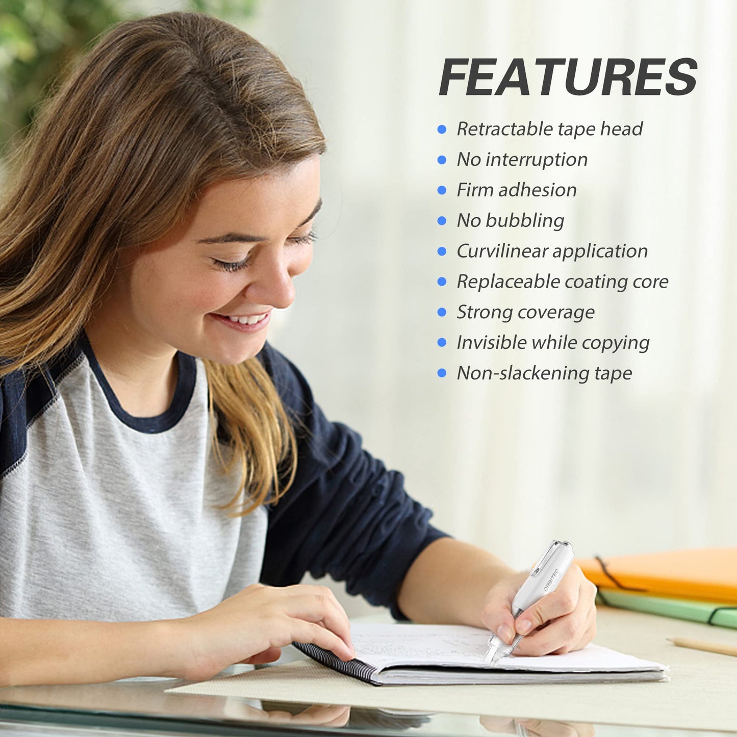 BITOSEE Refillable Retractable Quick Dry White Correction Tape,Mini Small Aesthetic Cute Correction Tape, with Easy to Use Kawaii Pen Shaped Applicator,for School Office Supplies