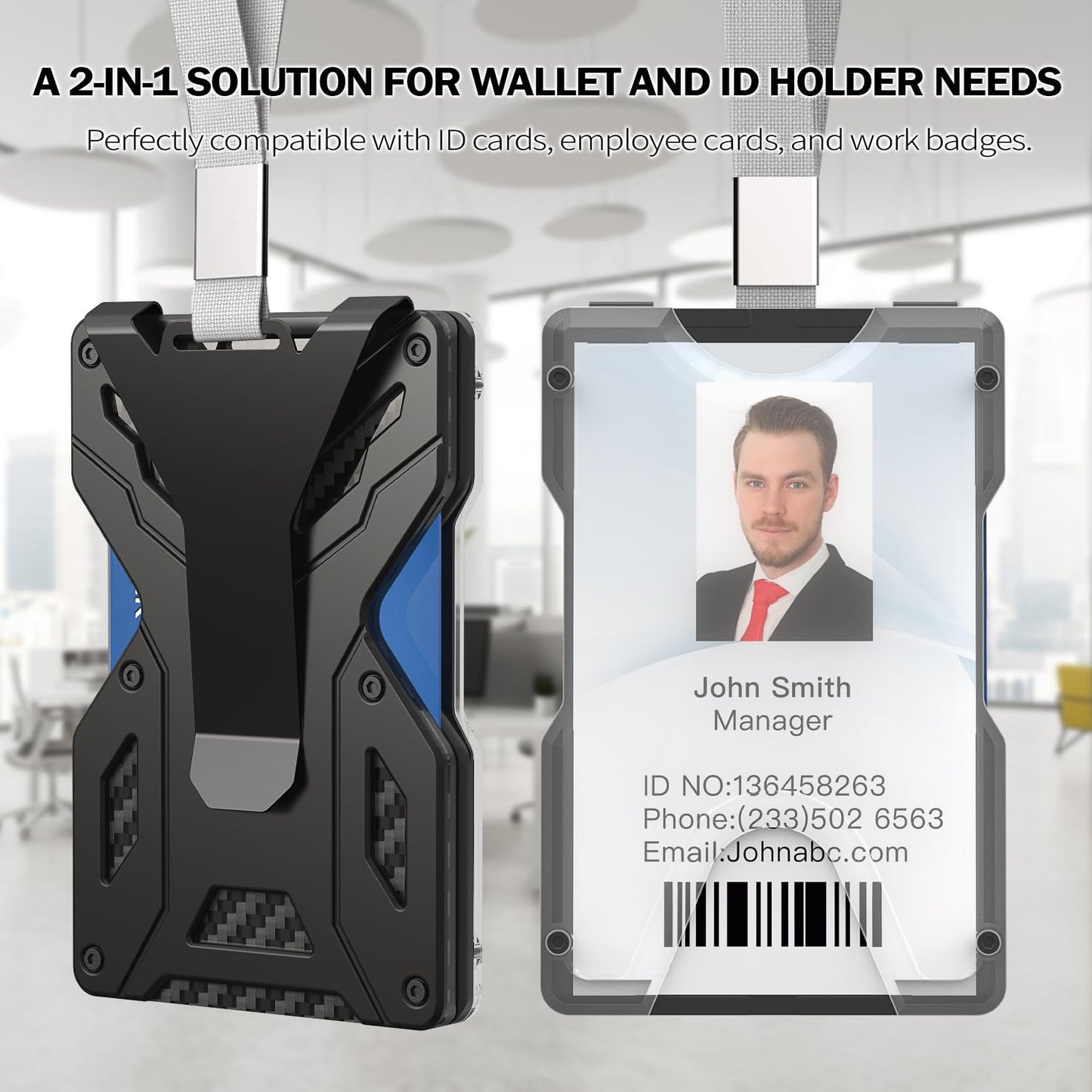 HNHFTT Slim Metal Wallet for Men, Carbon Fiber Tactical RFID Blocking Wallet with Money Clip & Clear ID Window, Minimalist Front Pocket Card Holder Holds 15 Cards & Cash, Black