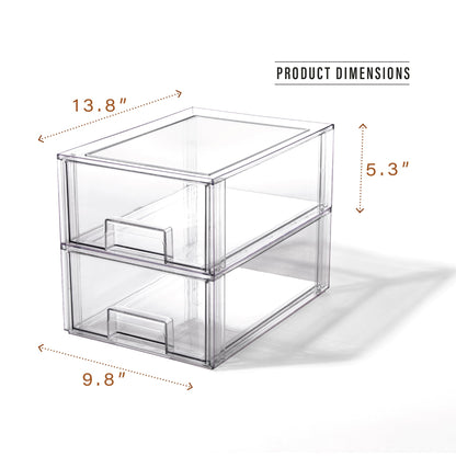 BINO | Stackable Storage Drawers, Large - 2 Pack, Clear | THE CRATE COLLECTION | Storage Bins With Drawers | Bathroom Organizers | Under Sink Organizer | Vanity Cabinet Home Organization