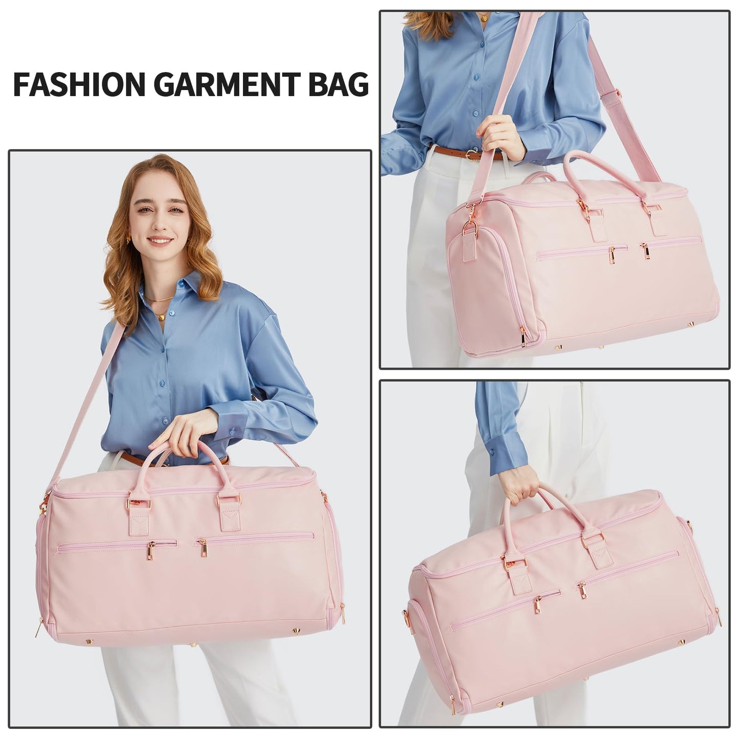 seyfocnia Convertible Travel Garment Bag, Carry On Garment Bag for Women, 2 in 1 Hanging Suitcase Suit Business Travel Bag Weekender Bag, Pink