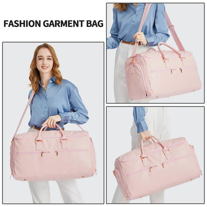 seyfocnia Convertible Travel Garment Bag, Carry On Garment Bag for Women, 2 in 1 Hanging Suitcase Suit Business Travel Bag Weekender Bag, Pink