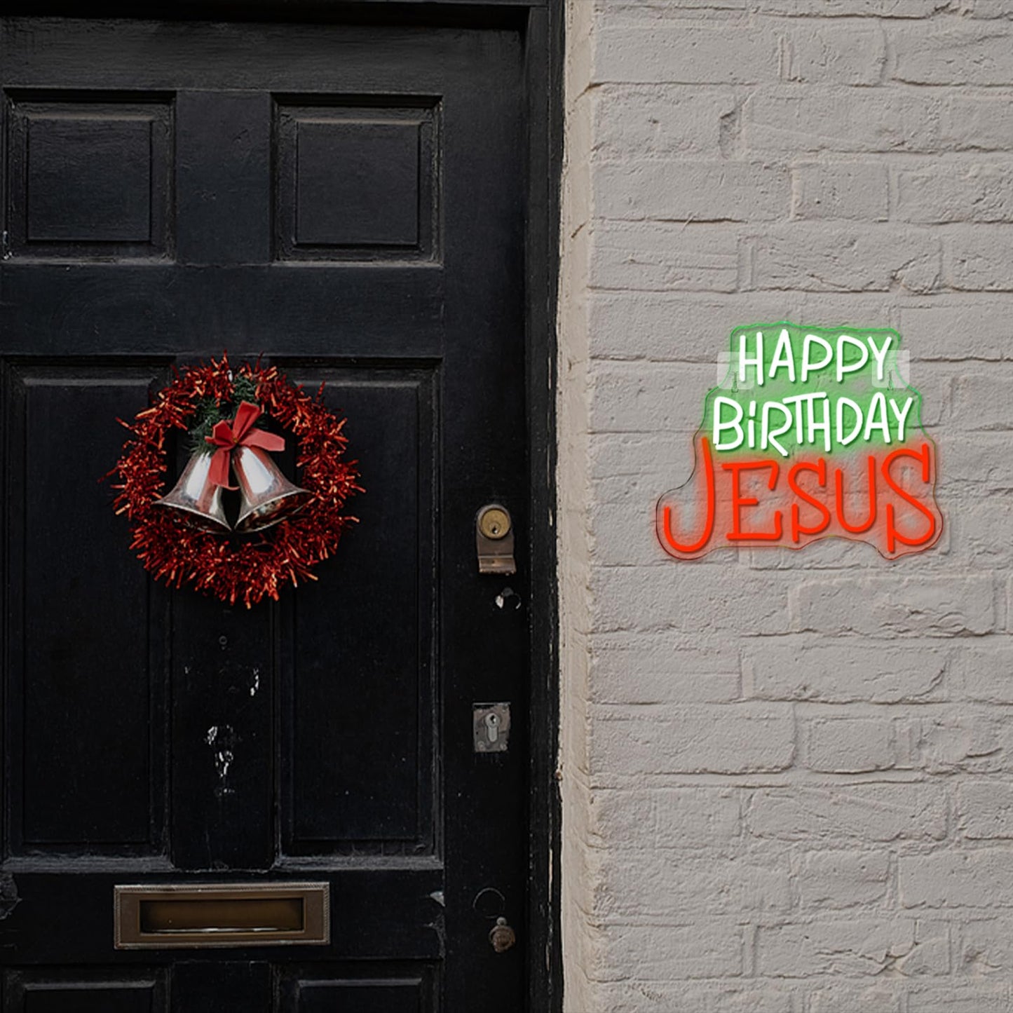 Looklight Happy Birthday Jesus Neon Sign Christmas Neon Signs for Wall Decor Red Green LED Light USB Light Up Signs for Inspirational Christian Decor for Homes Offices Churches Christmas Gifts