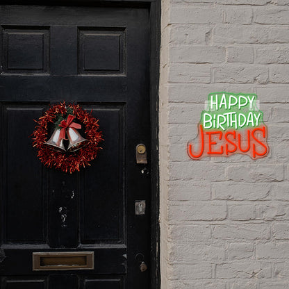 Looklight Happy Birthday Jesus Neon Sign Christmas Neon Signs for Wall Decor Red Green LED Light USB Light Up Signs for Inspirational Christian Decor for Homes Offices Churches Christmas Gifts