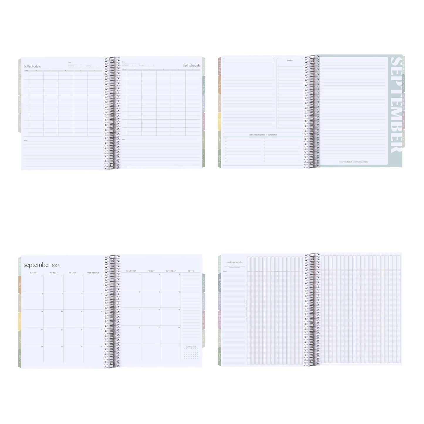 8.5x11 Coiled Teacher Lesson Planner (January 2026 - December 2026) - Teach classic cover, vertical layout, Pastel Minimal theme, platinum coil