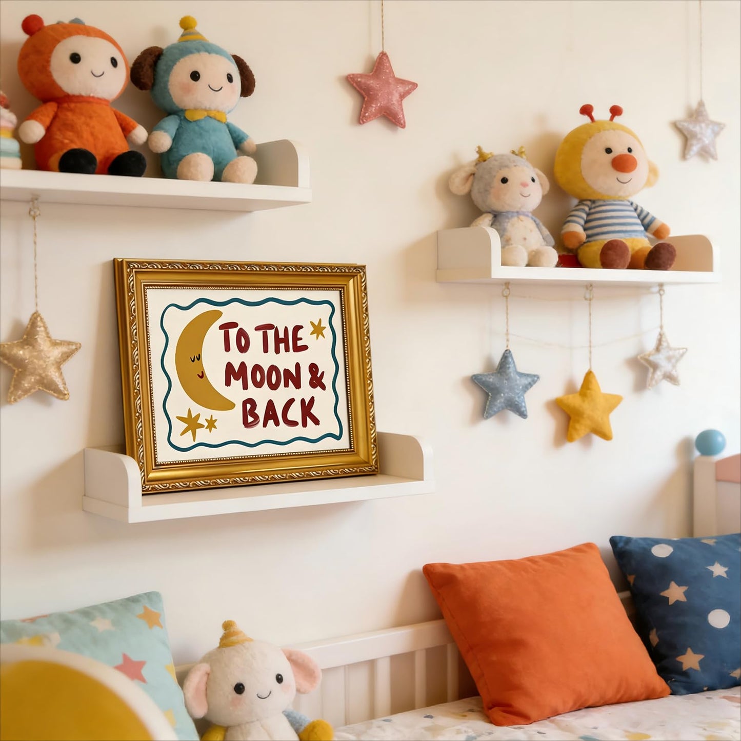 FKRYTYB Moon & Star Wall Art Ornate Gold Framed Nursery Decor 16x12in