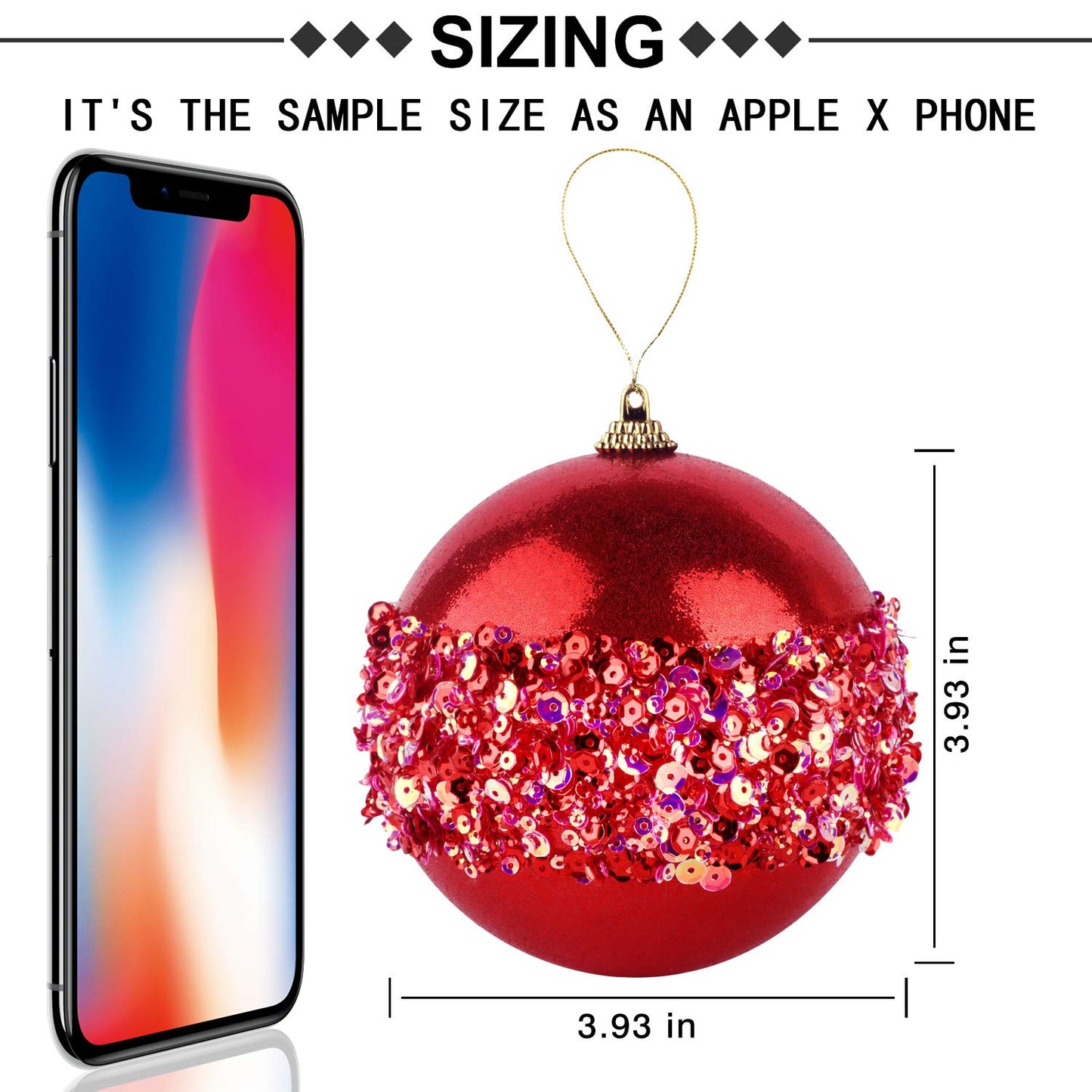 4" Christmas Ball Ornaments, 4pc Set Red Shatterproof Christmas Decorations Tree Balls for Xmas Trees Wedding Party Holiday Decorations