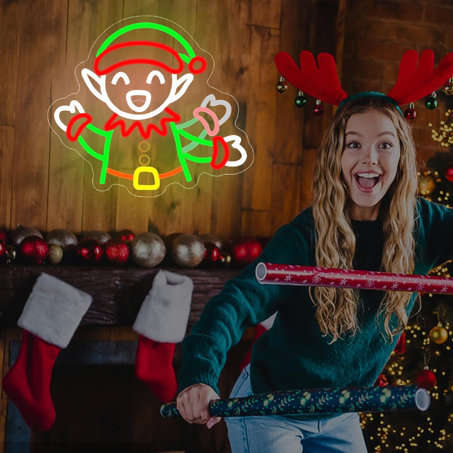 Elf Waving Christmas Neon Sign Elf Neon Sign Dimmable Christmas Led Sign for Wall Decor christmas Neon Window Lights for Holiday Party Bedroom Living Room Window Gifts