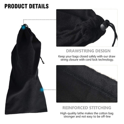 PlasMaller Shoe Storage Bags 100% Cotton with Drawstring For Men and Women for Travel Protecting and Storing Shoes (Black, Set of 4)