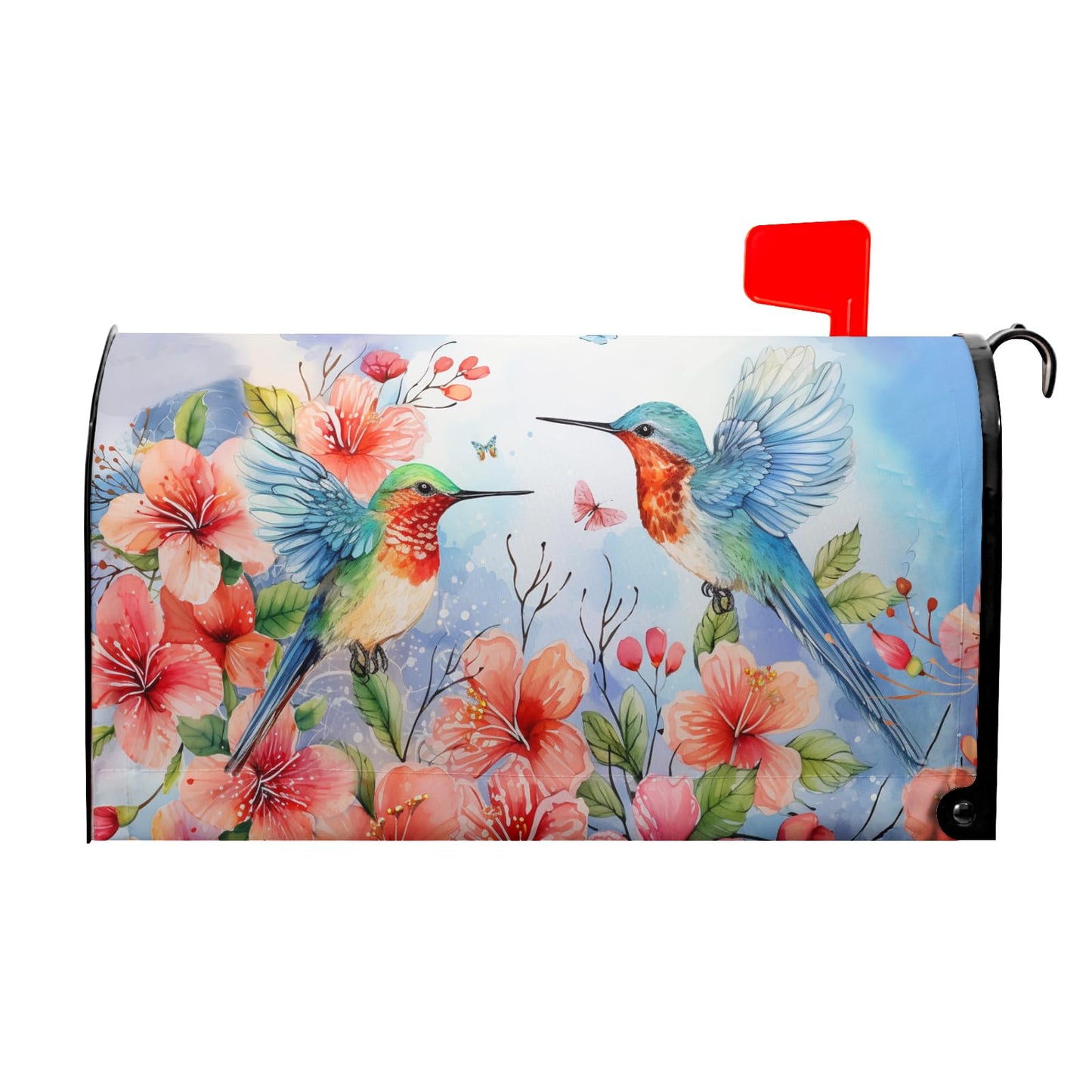 Spring Summer Flowers Mailbox Covers Magnetic Large Size 25x21 Inch Spring Cherry Blossom Mailbox Cover Hummingbirds Mailbox Wraps Post Letter Box Cover Decoration for Home Garden Yard Outdoor Outside